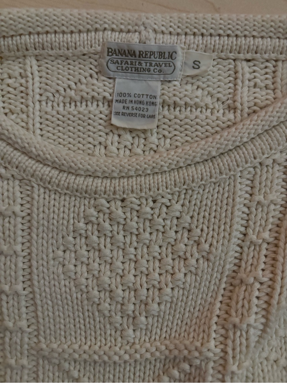 Vintage Banana Republic Cream Cotton Heart-Pattern Crew Neck Sweater